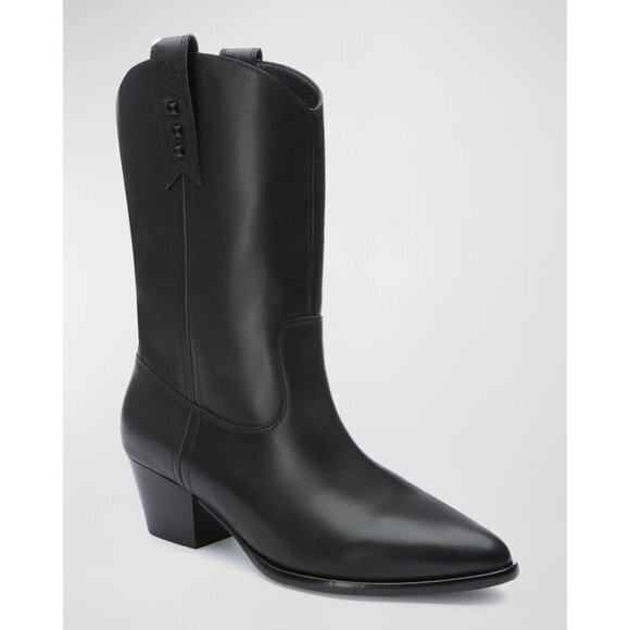 Ash Hooper Calfskin Black Leather Cowboy Boots Size 38